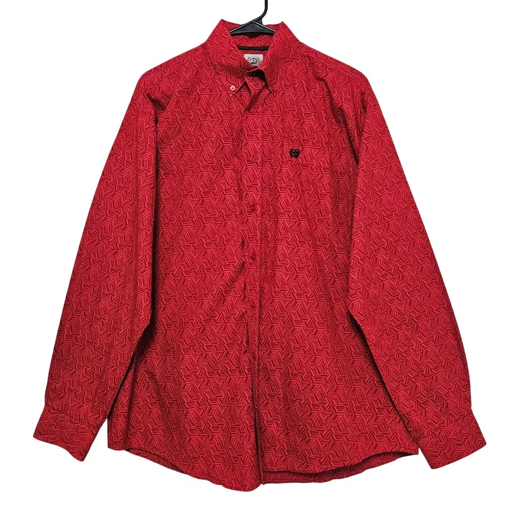 Cinch‎ Red Geometric Print Western Button Down Long Sleeve S Cowboy Rodeo Ranch